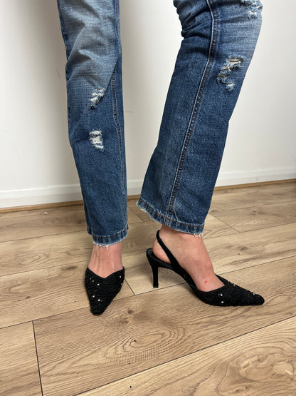 vintage 00s black sequin kitten heels