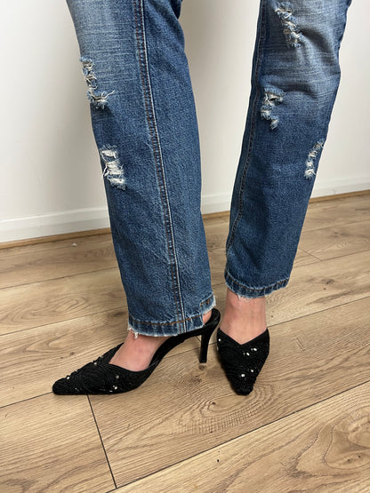 vintage 00s black sequin kitten heels