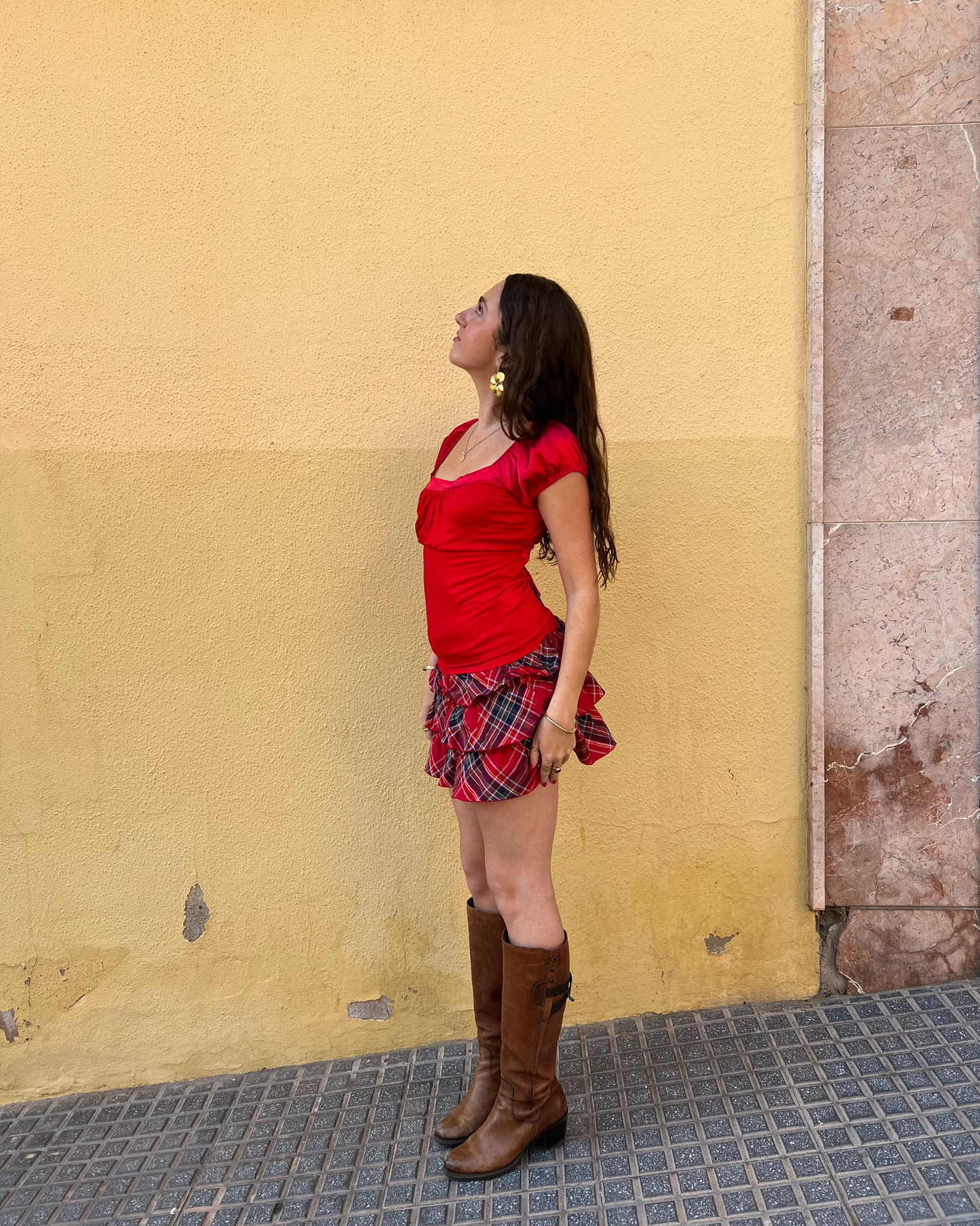 Red milkmaid short sleeve top