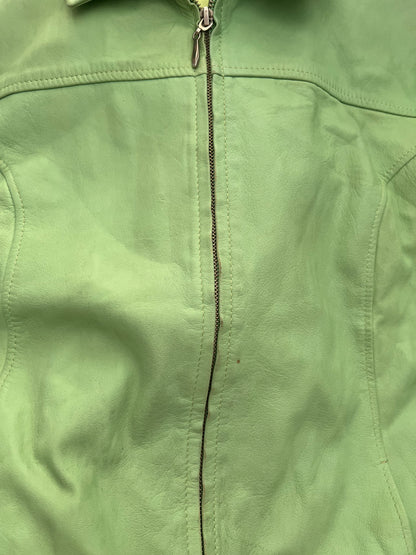 vintage 00s green zip up leather jacket