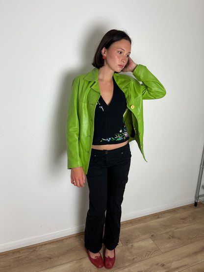 Oakwood green button up leather jacket, M