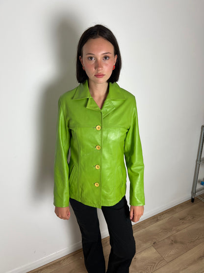 Oakwood green button up leather jacket, M