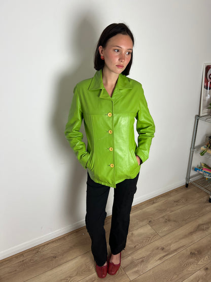 Oakwood green button up leather jacket, M