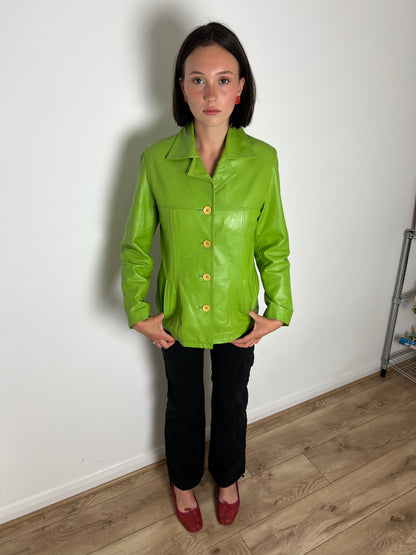 Oakwood green button up leather jacket, M