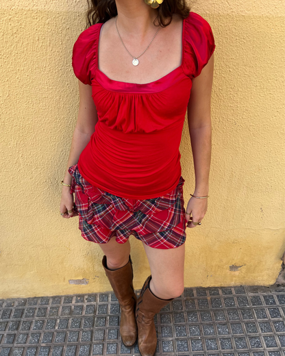 Red milkmaid short sleeve top