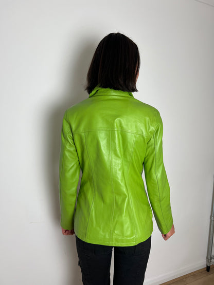 Oakwood green button up leather jacket, M