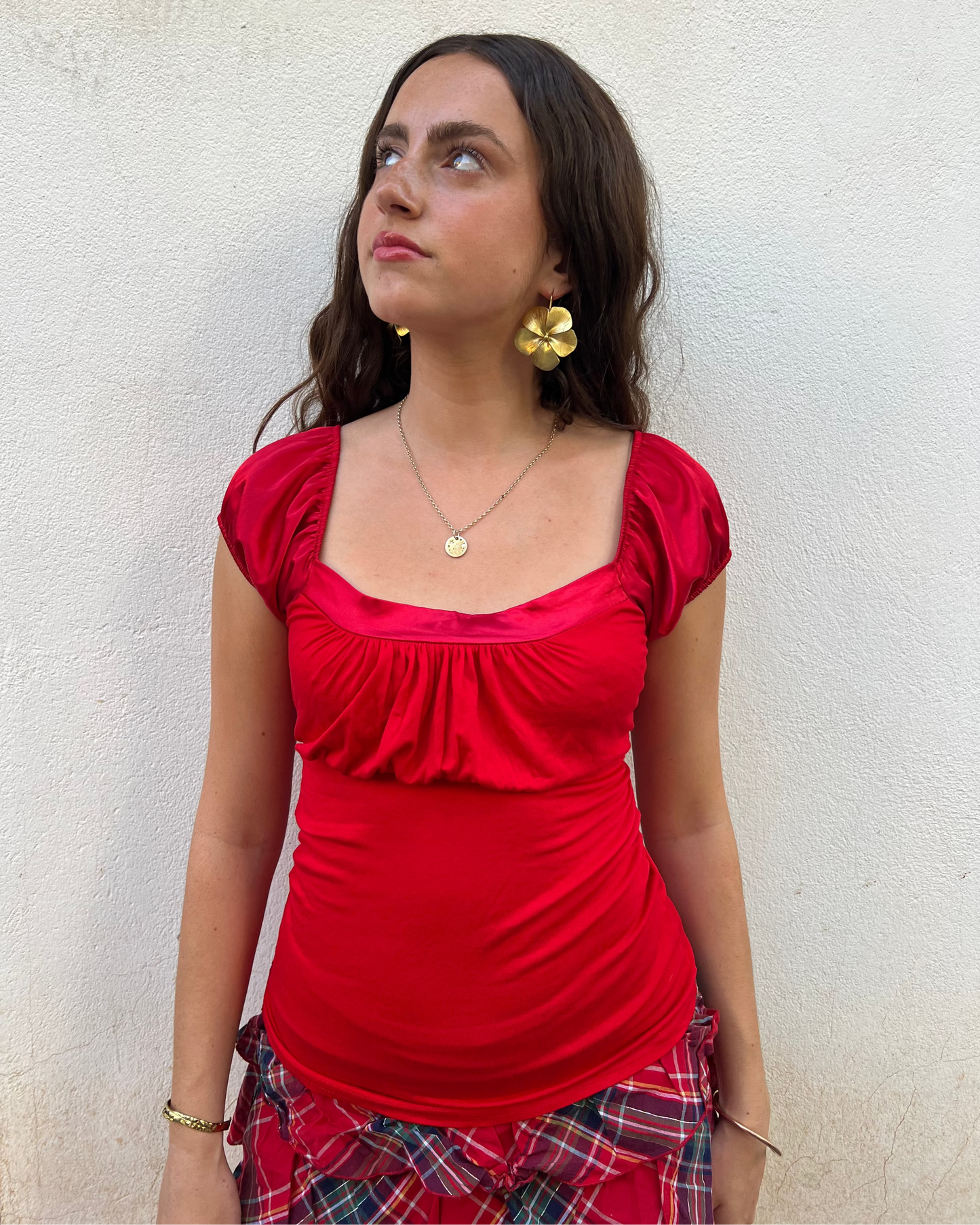 Red milkmaid short sleeve top
