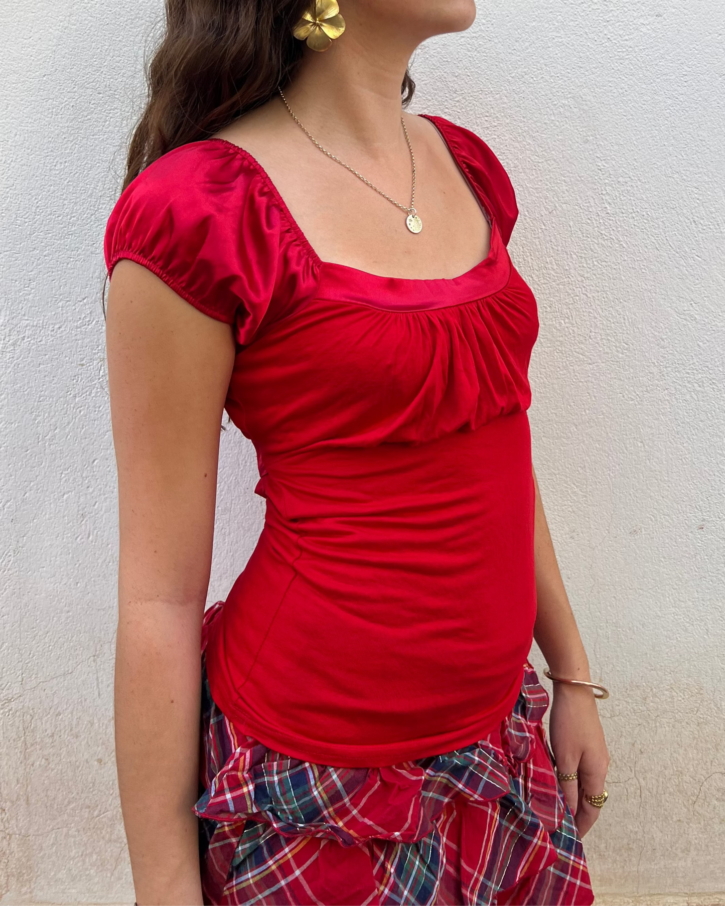 Red milkmaid short sleeve top