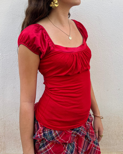 Red milkmaid short sleeve top