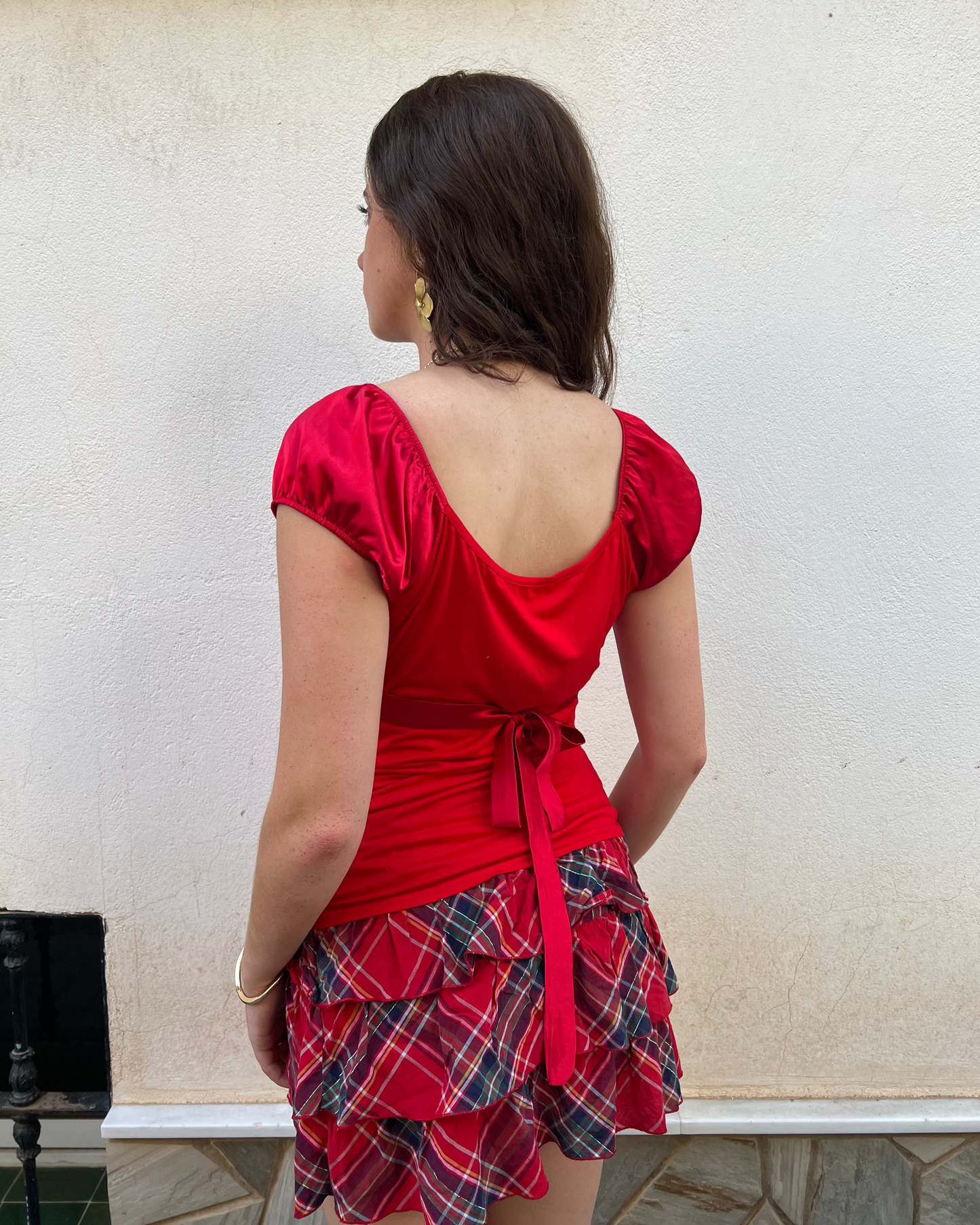 Red milkmaid short sleeve top