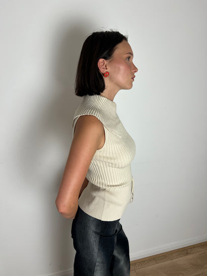 Vila ribbed fold over sleeveless top, S