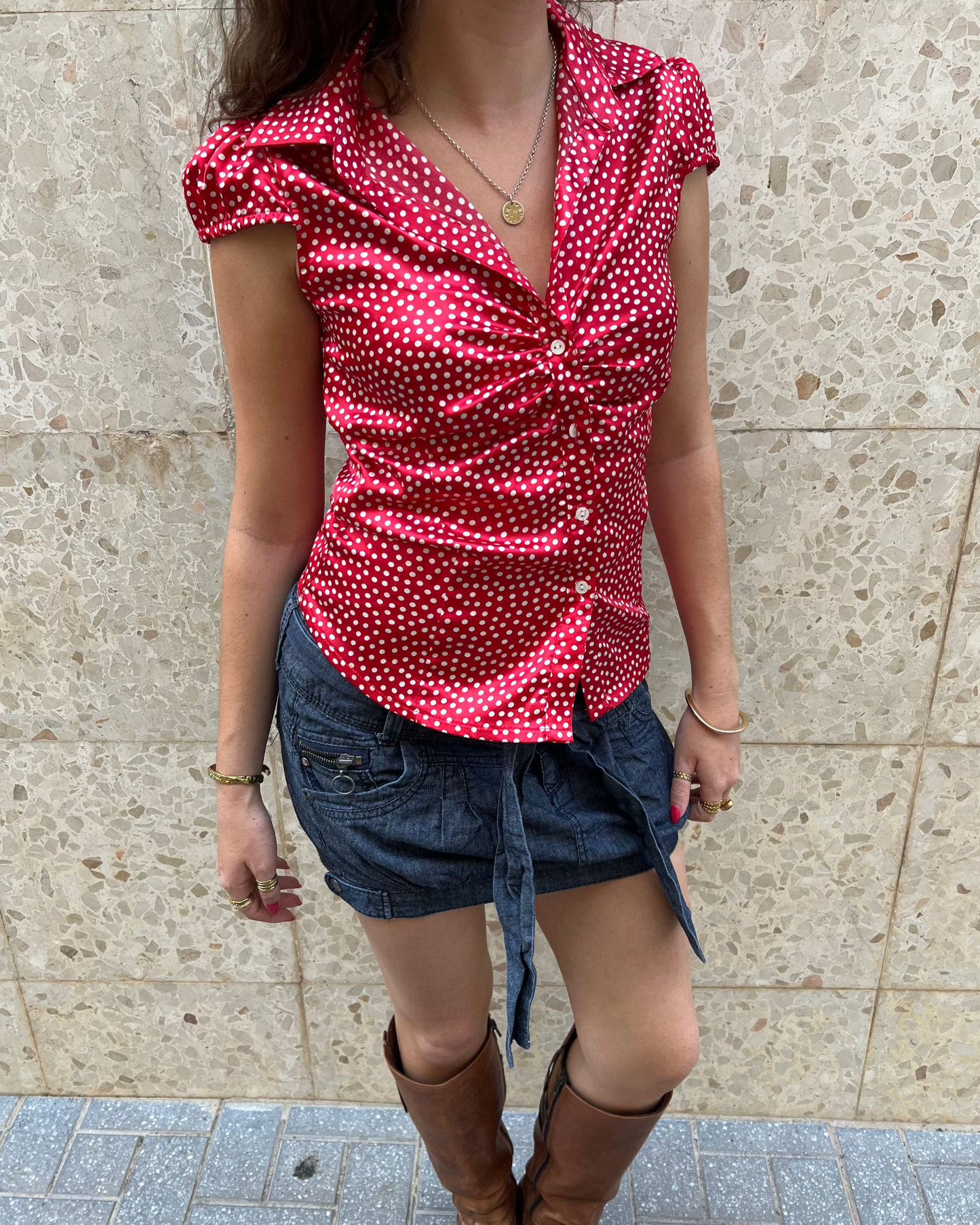 Red polka dot blouse
