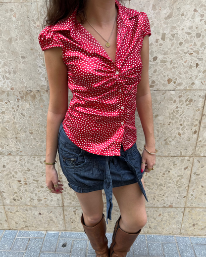 Red polka dot blouse
