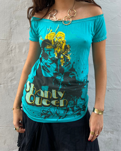 Graphic 'Shanty Queen' wrap top