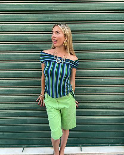 Green capri style shorts