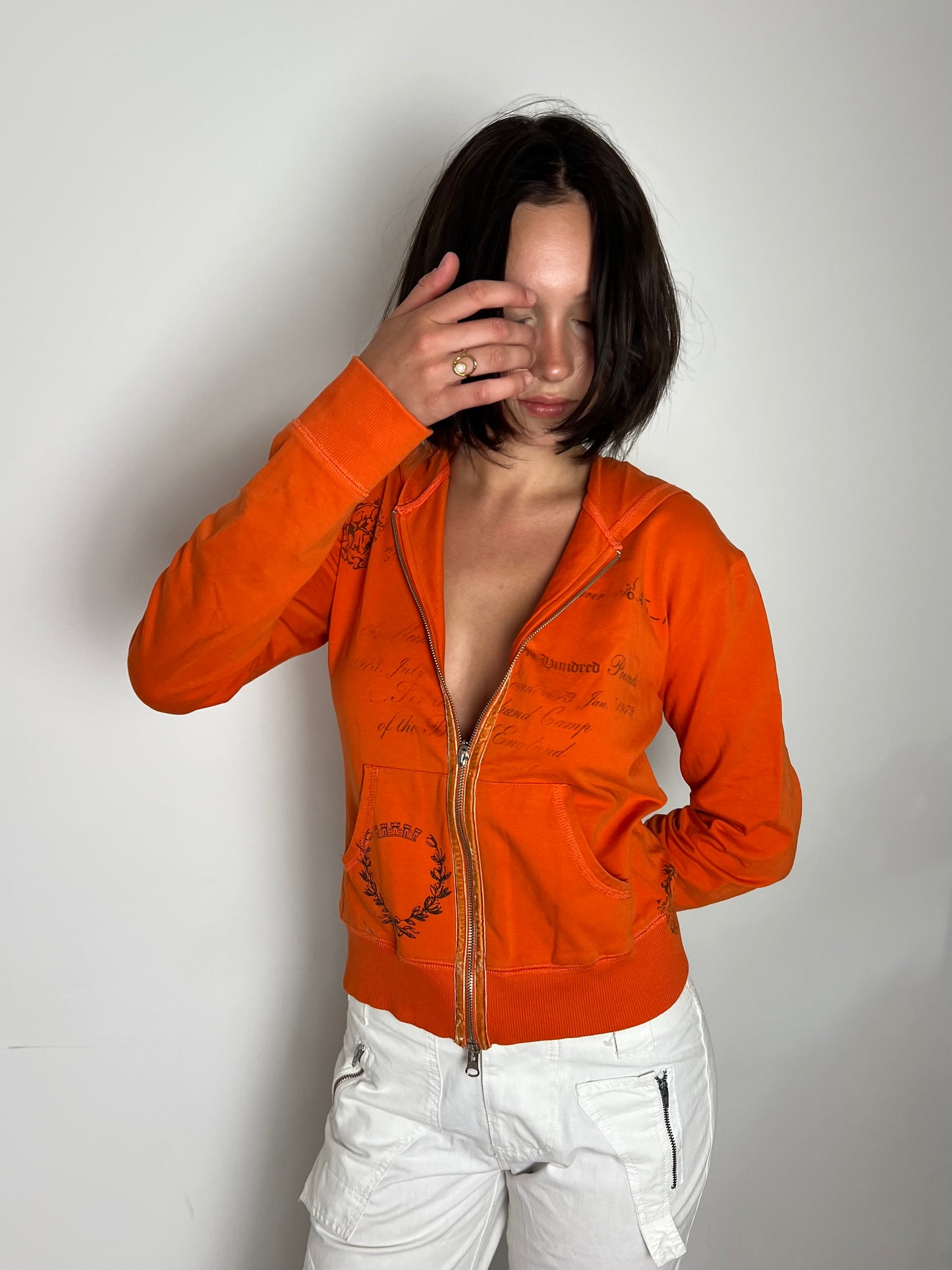 Pepe jeans orange hooded zip up, L