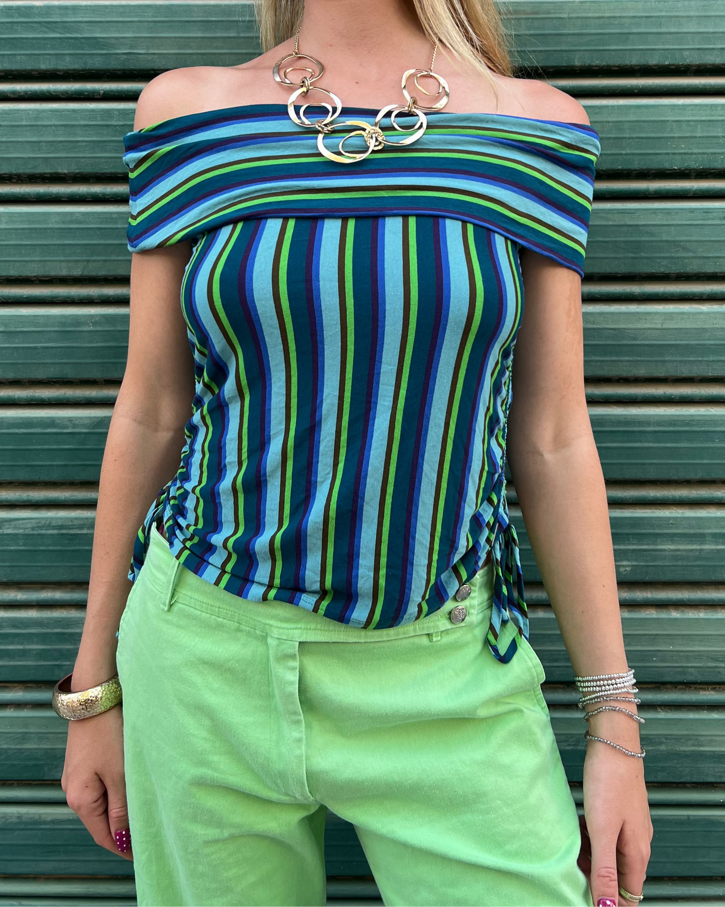 Striped off the shoulder top