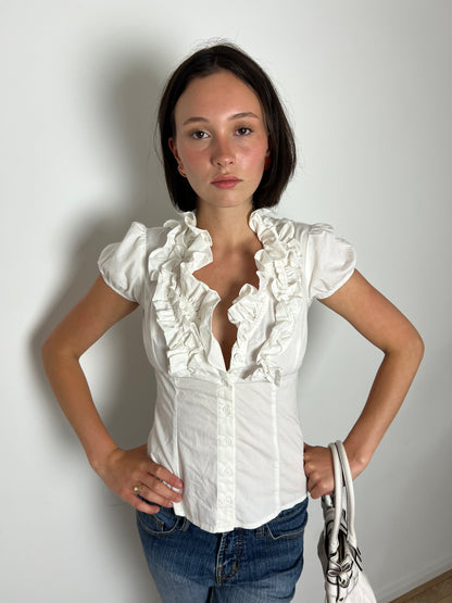 Vintage white ruffle blouse, S