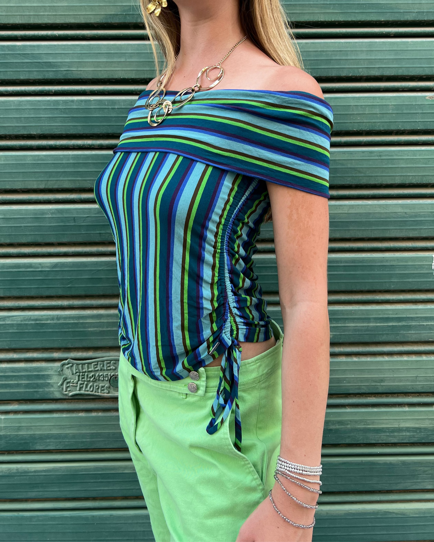 Striped off the shoulder top