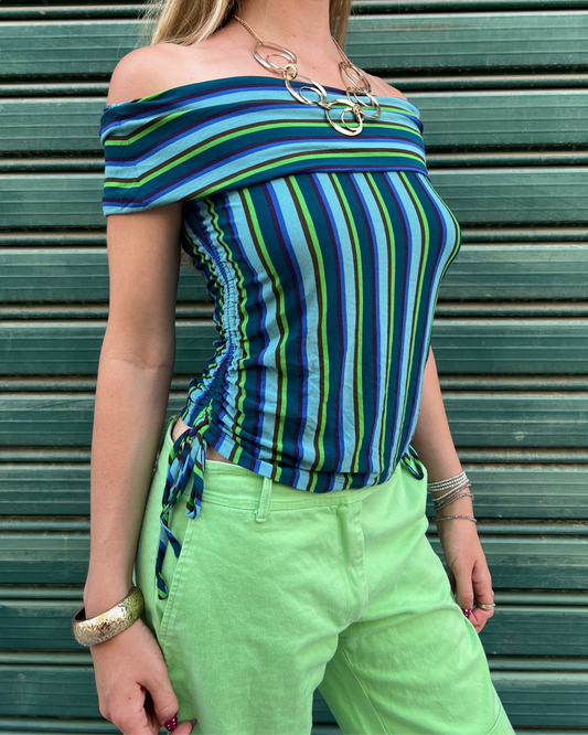 Striped off the shoulder top