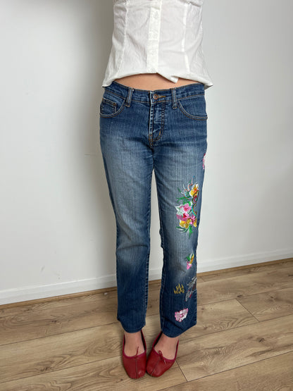Vintage floral embroidered jeans, M