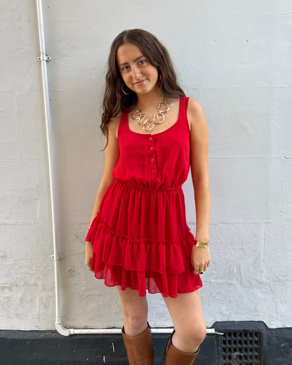 Red ruffle mini dress