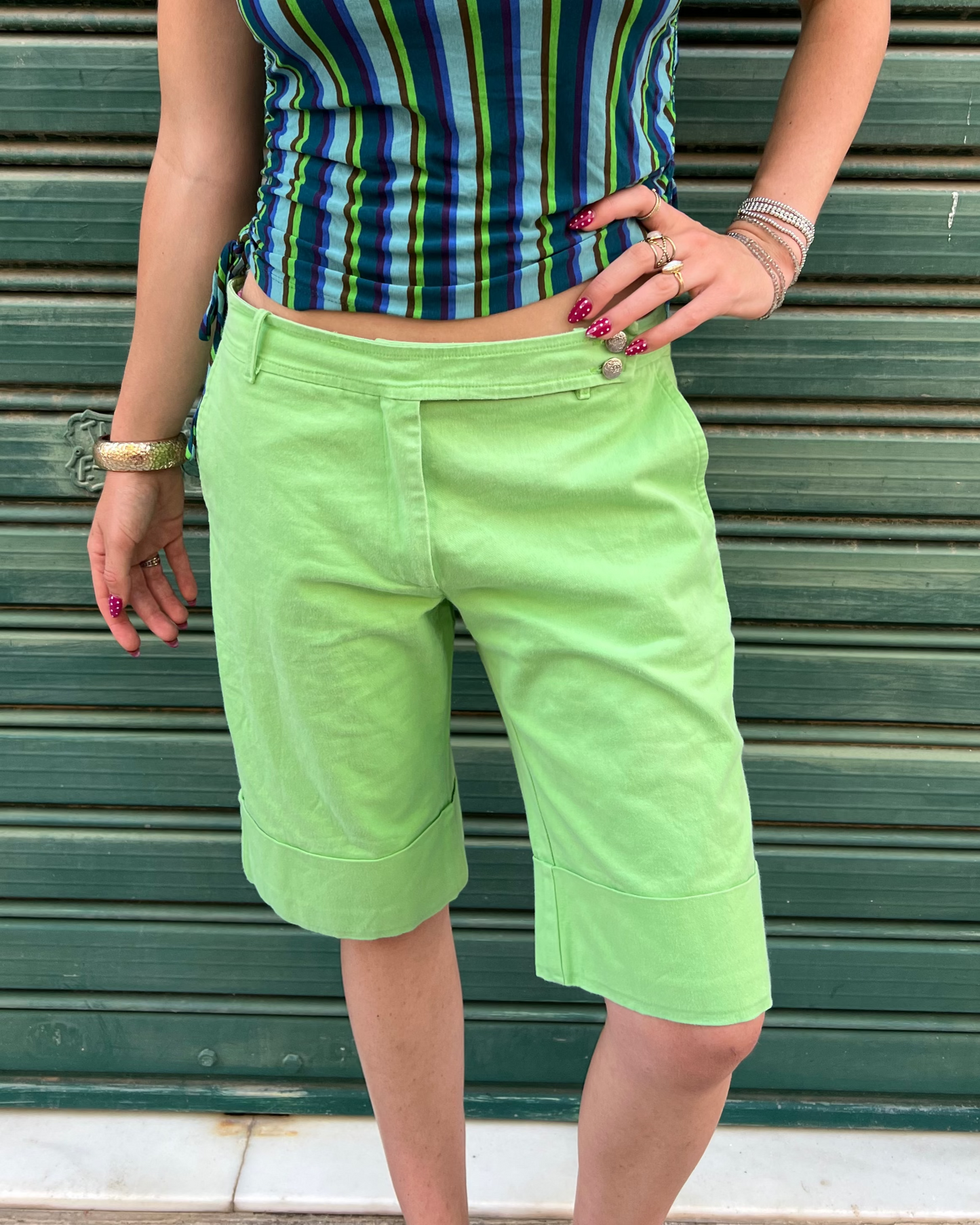 Green capri style shorts