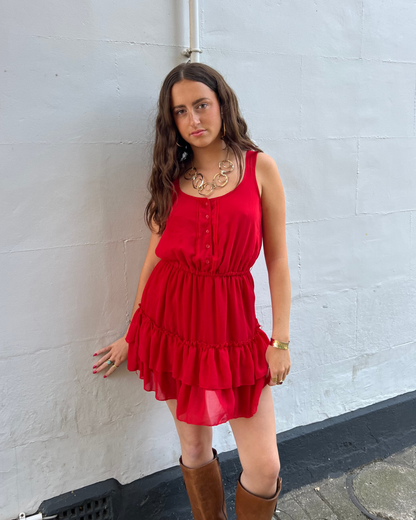 Red ruffle mini dress