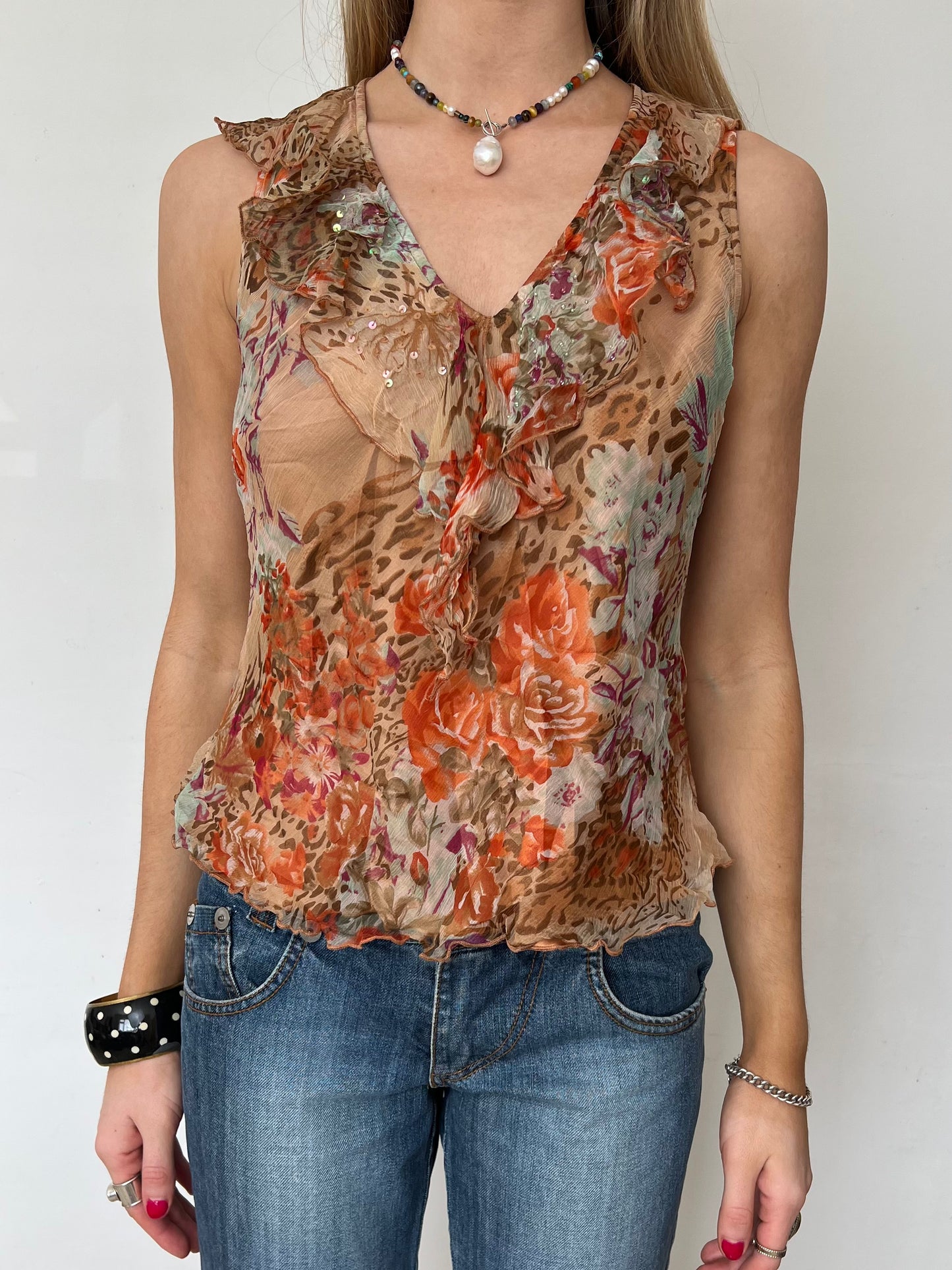 silk sequin top, M