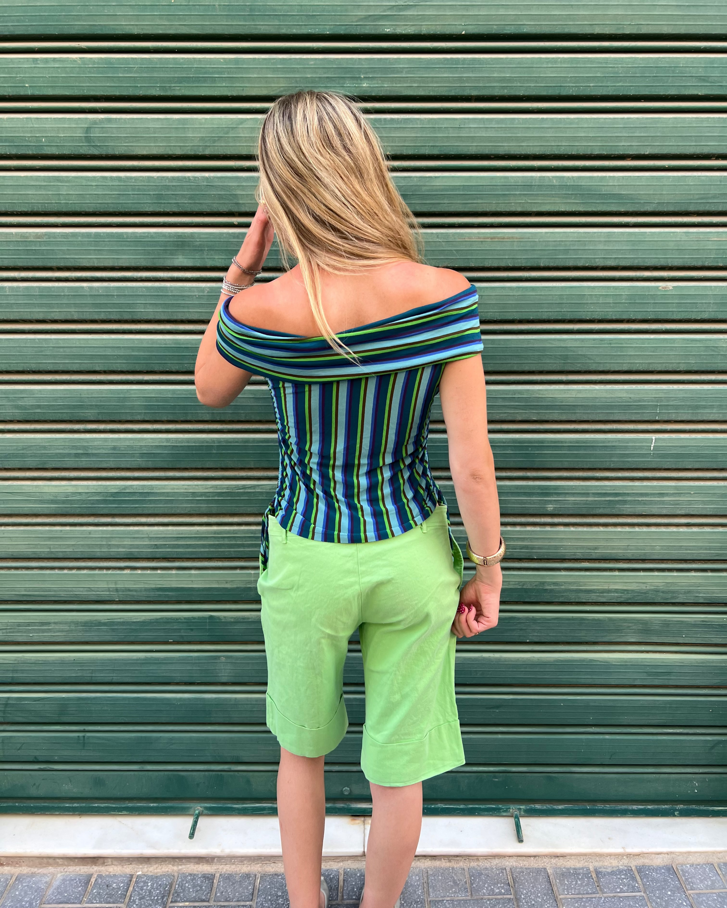 Striped off the shoulder top