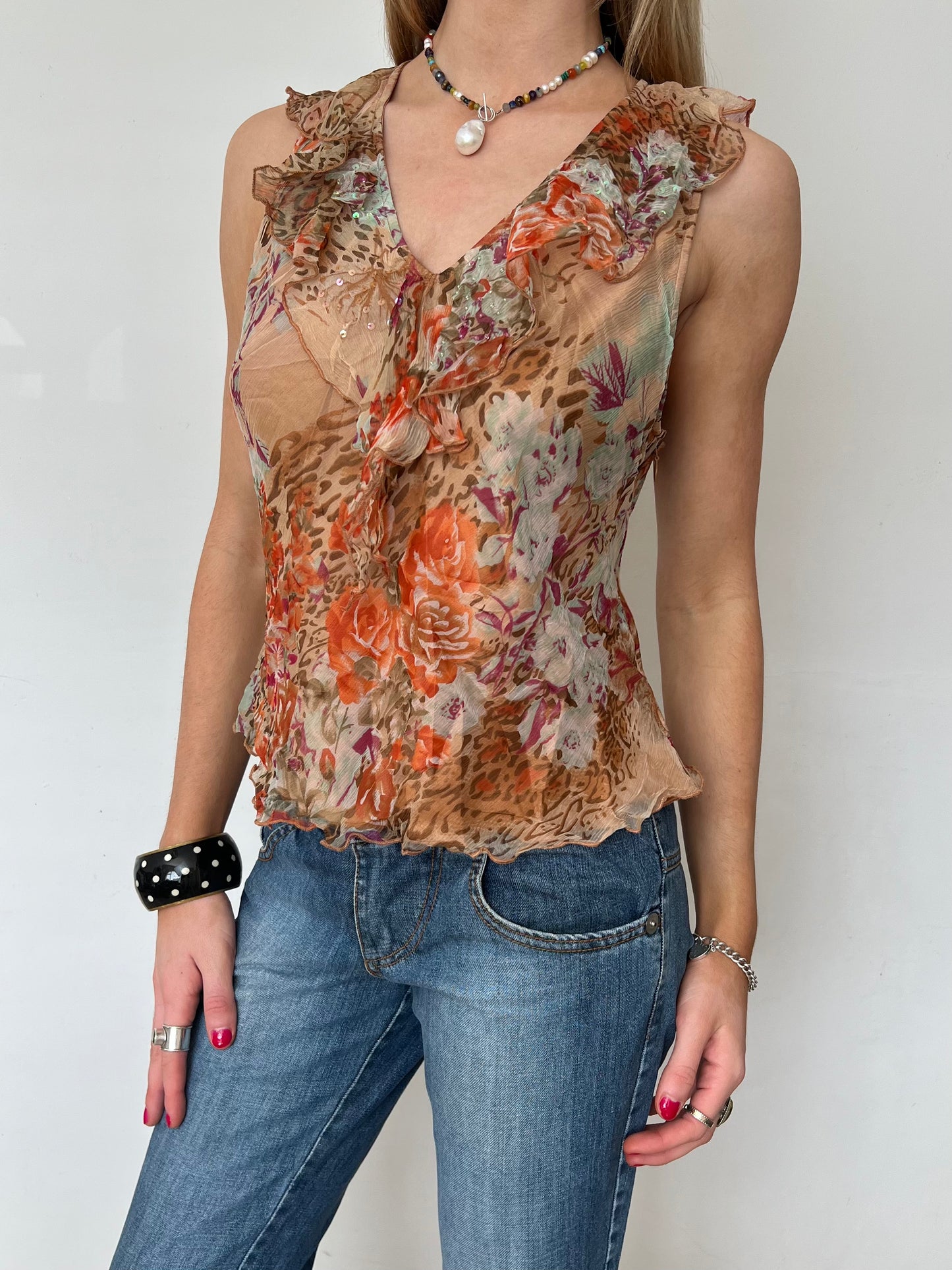 silk sequin top, M
