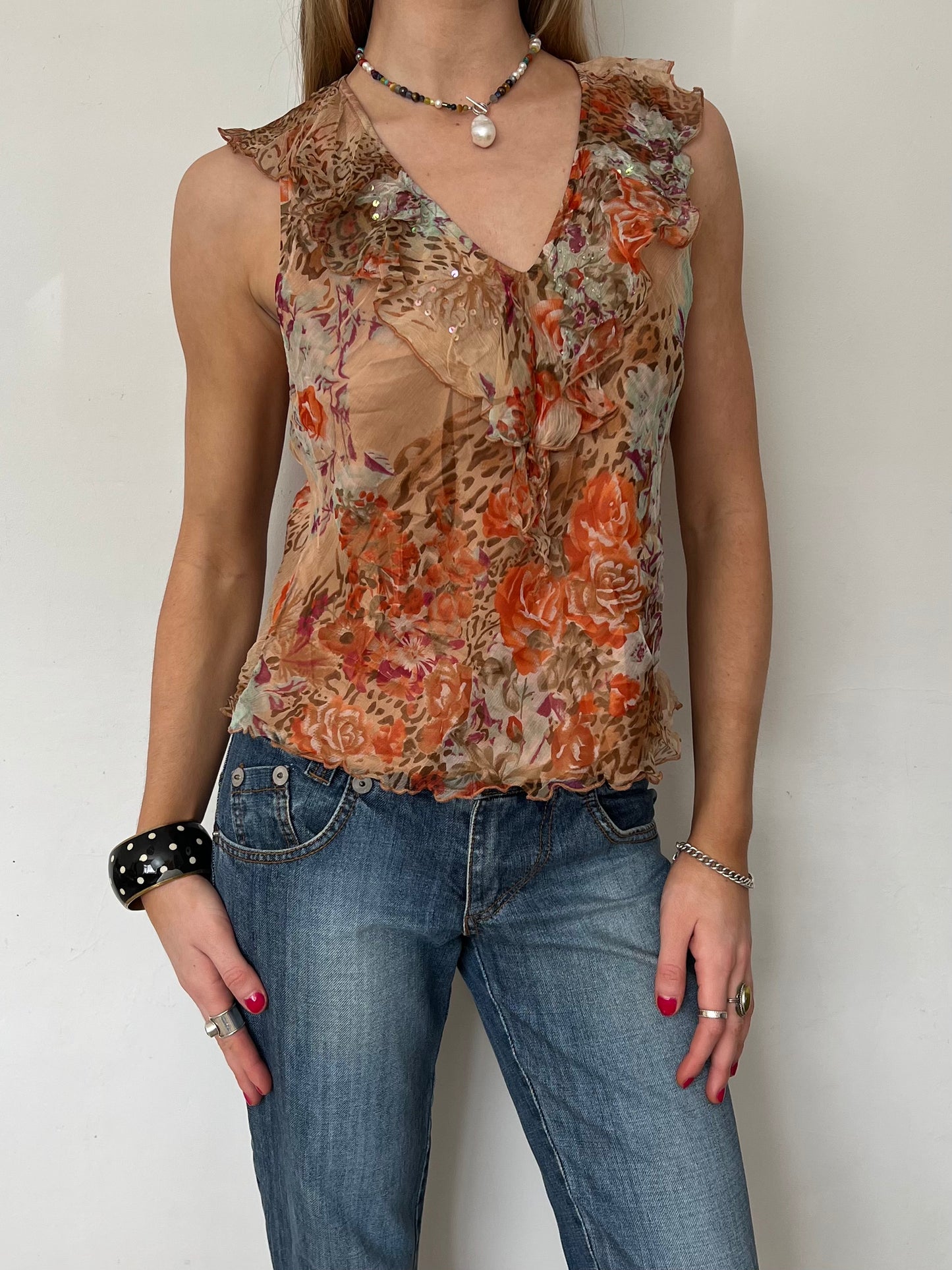 silk sequin top, M