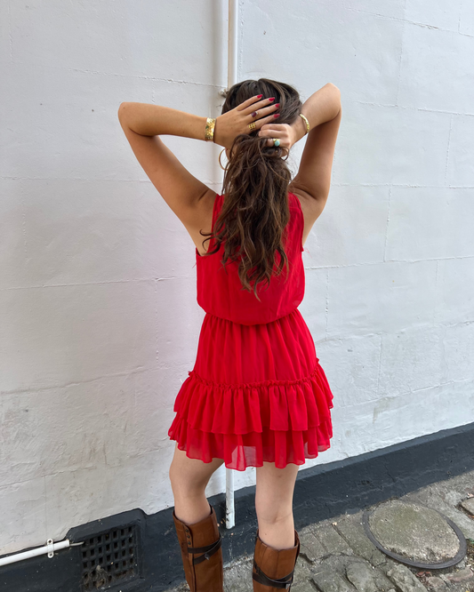 Red ruffle mini dress