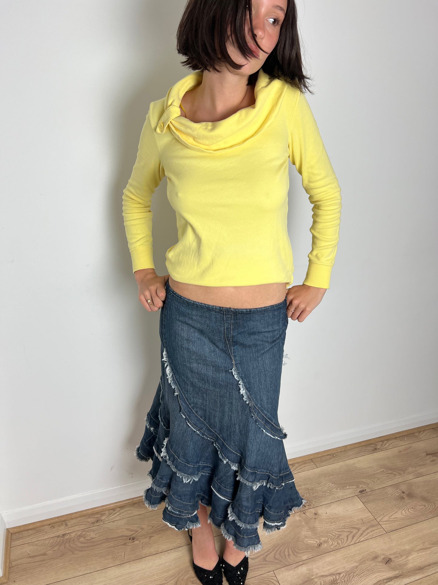 Vintage denim asymmetrical skirt, M