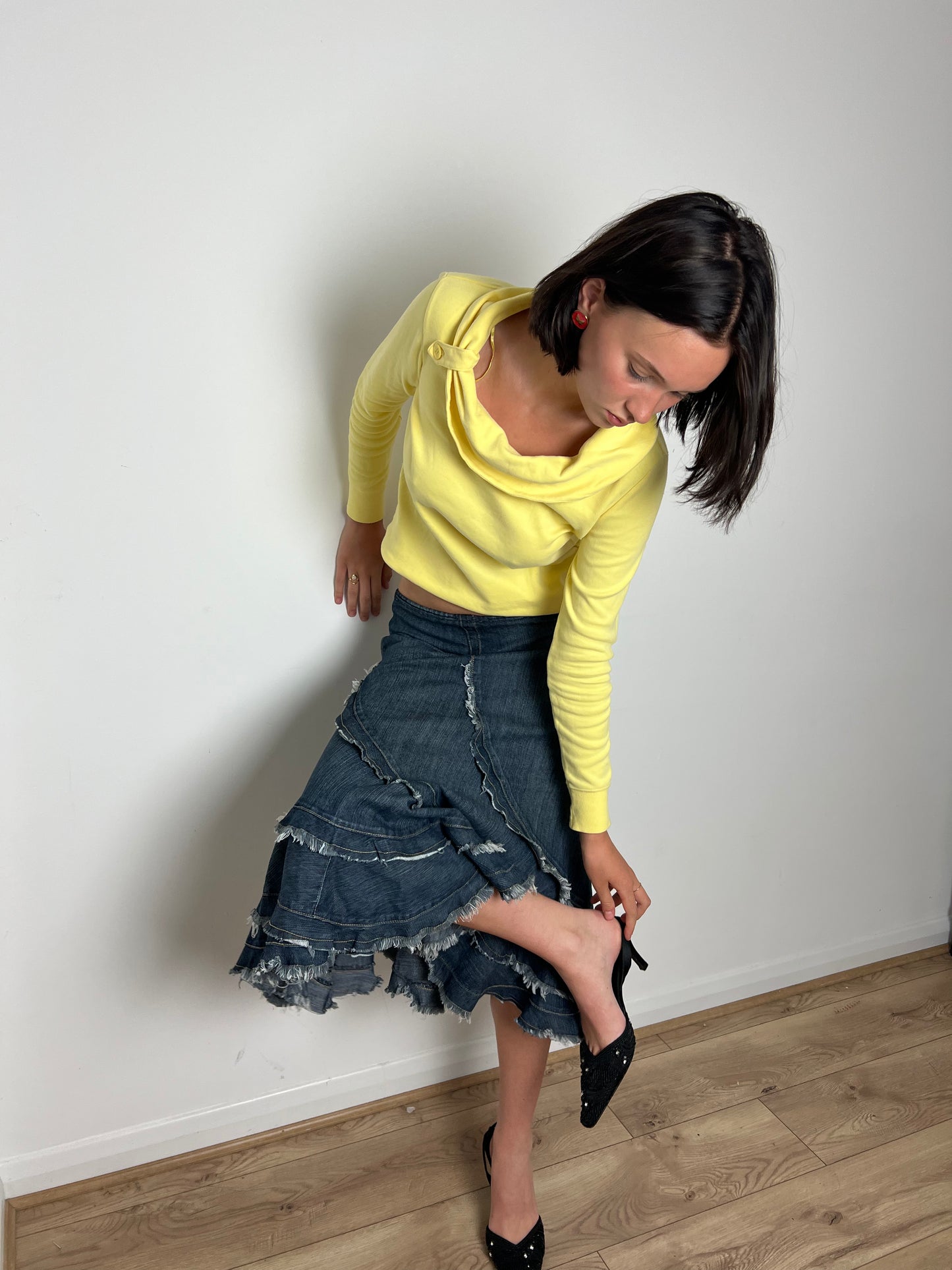 Vintage denim asymmetrical skirt, M
