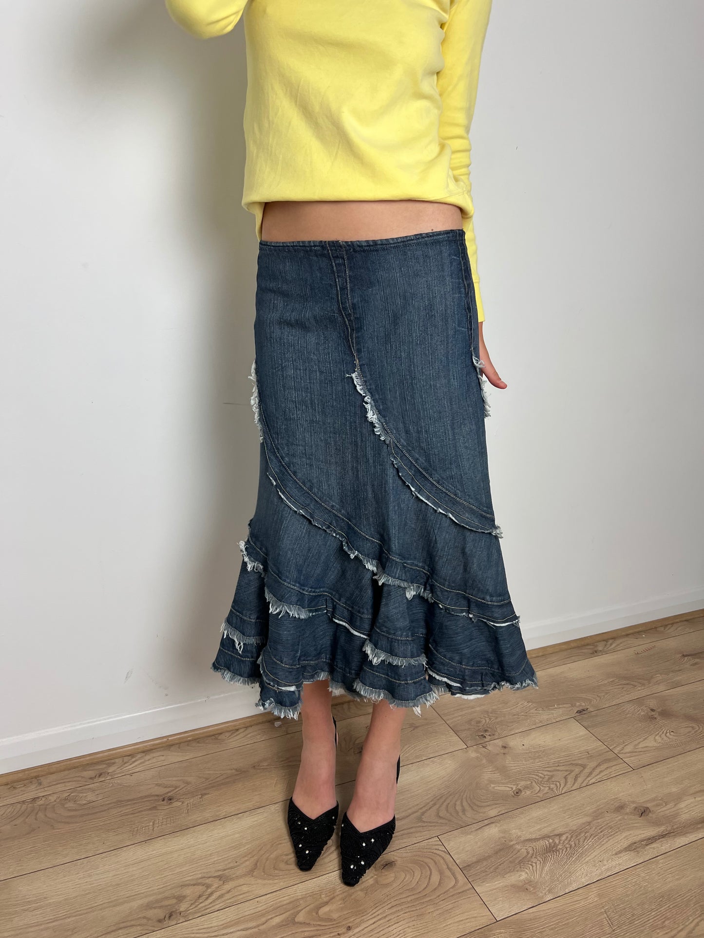 Vintage denim asymmetrical skirt, M
