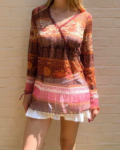 Boho print sheer cover up top