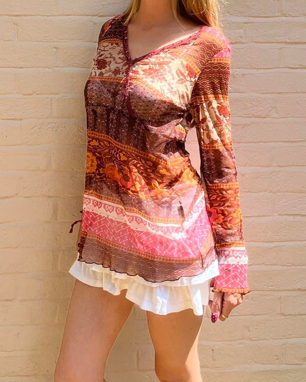 Boho print sheer cover up top