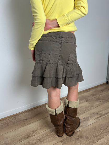 Vintage khaki ruffle skirt, M