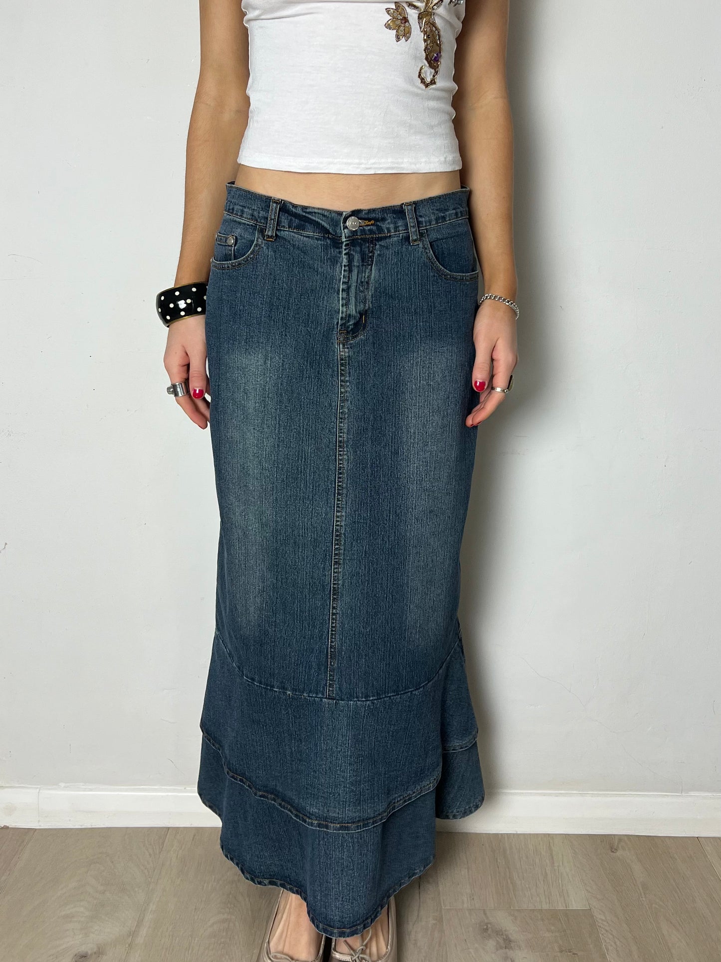 denim maxi skirt, M
