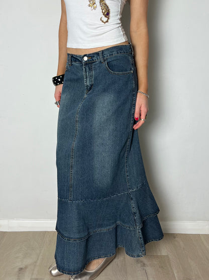 denim maxi skirt, M