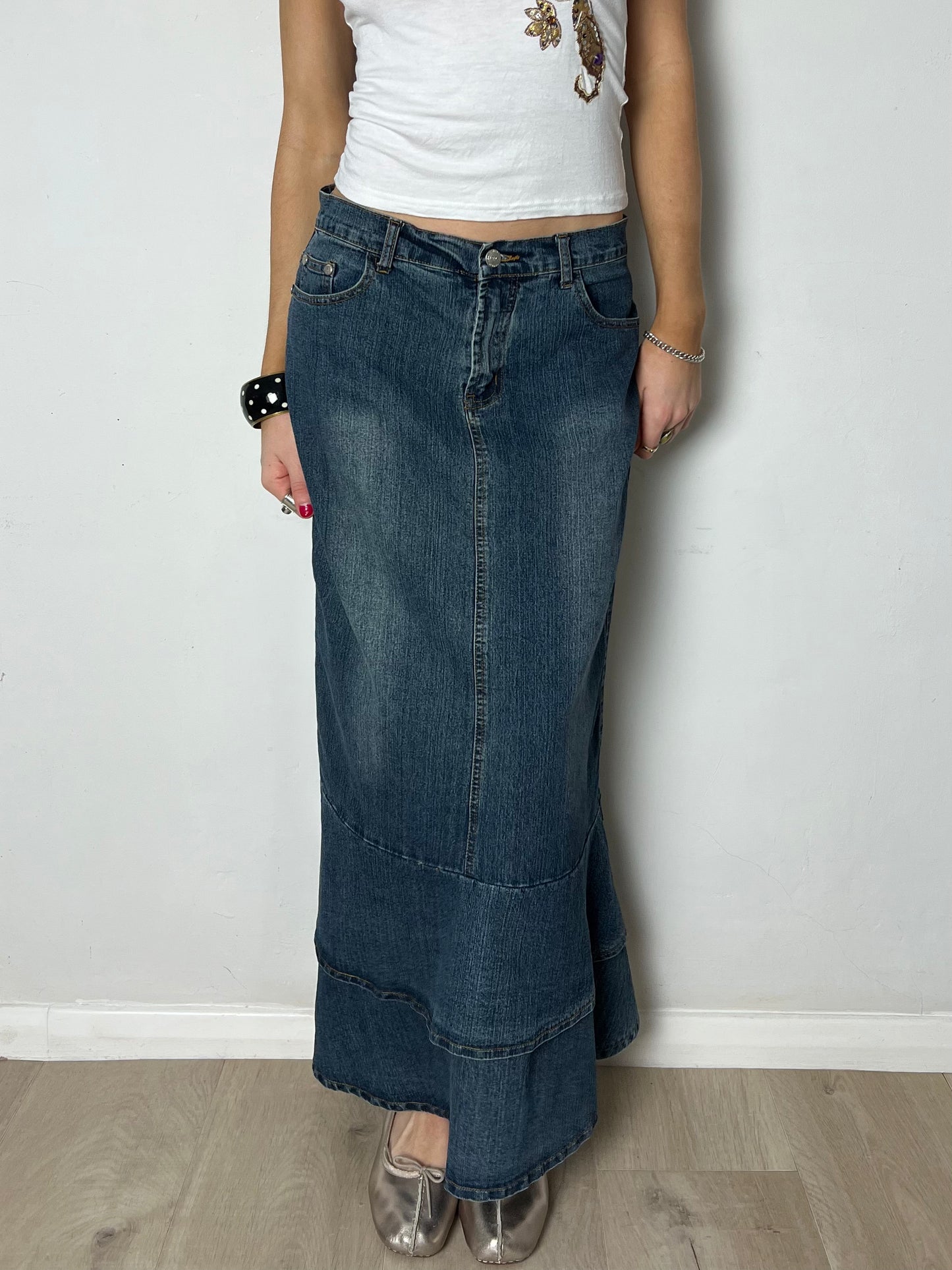 denim maxi skirt, M