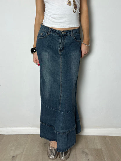 denim maxi skirt, M