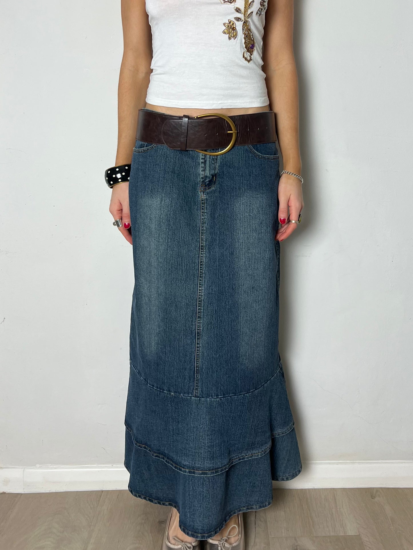 denim maxi skirt, M