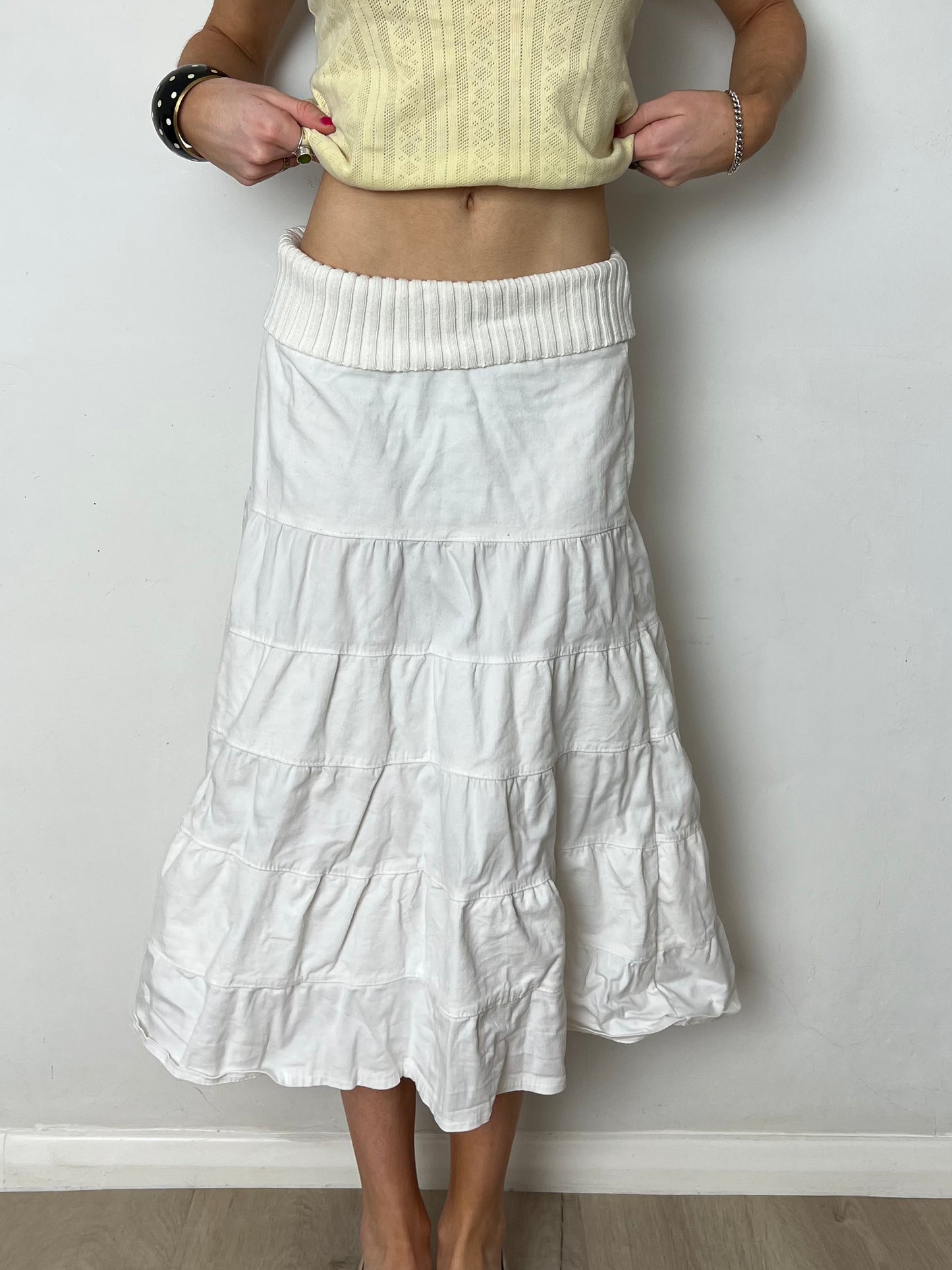 tiered midi skirt, S