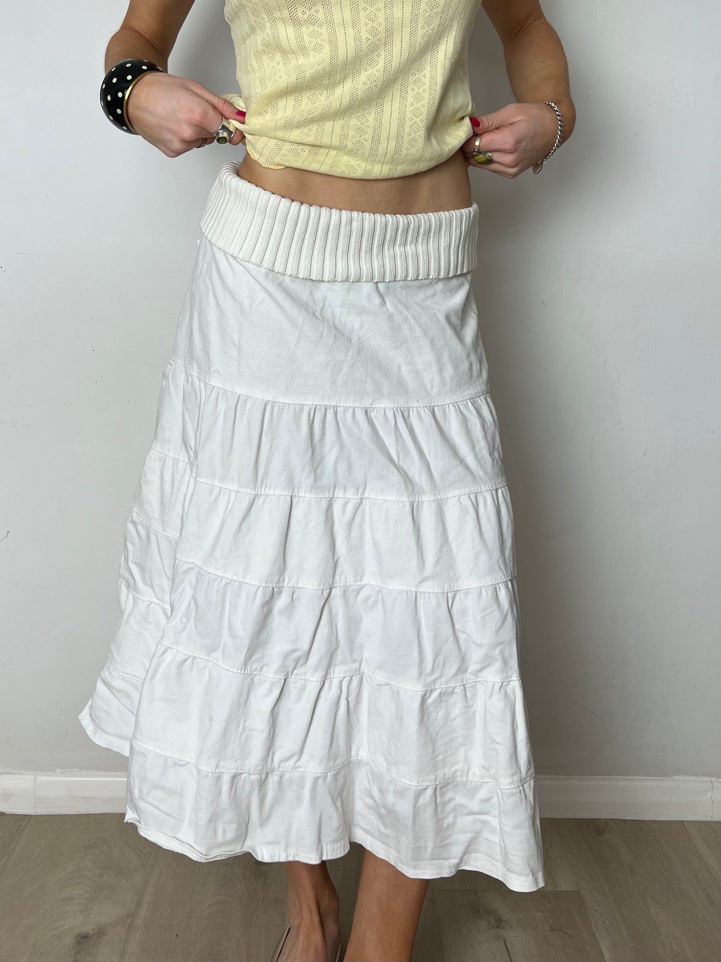 tiered midi skirt, S