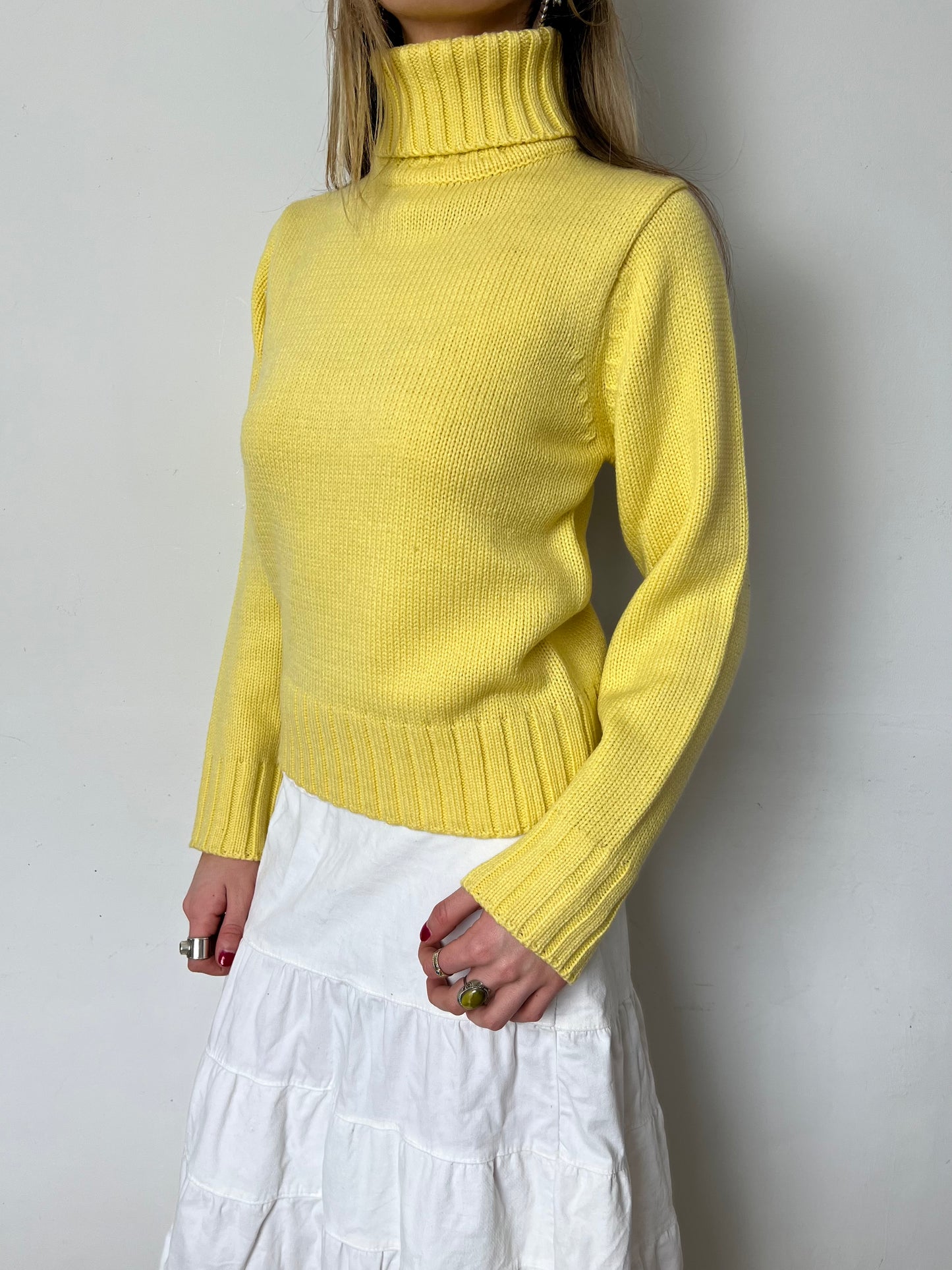 yellow knit turtleneck, M
