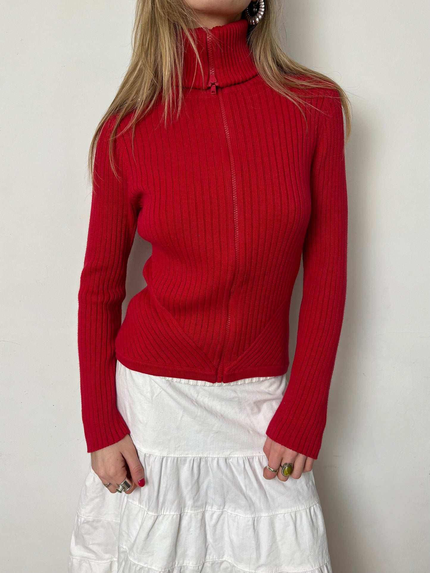 ribbed zip up, M