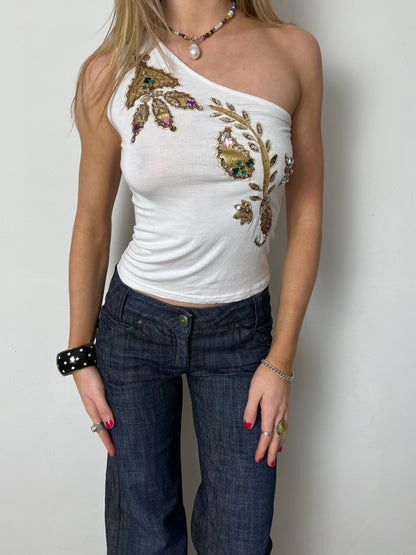 sequin one shoulder top, S