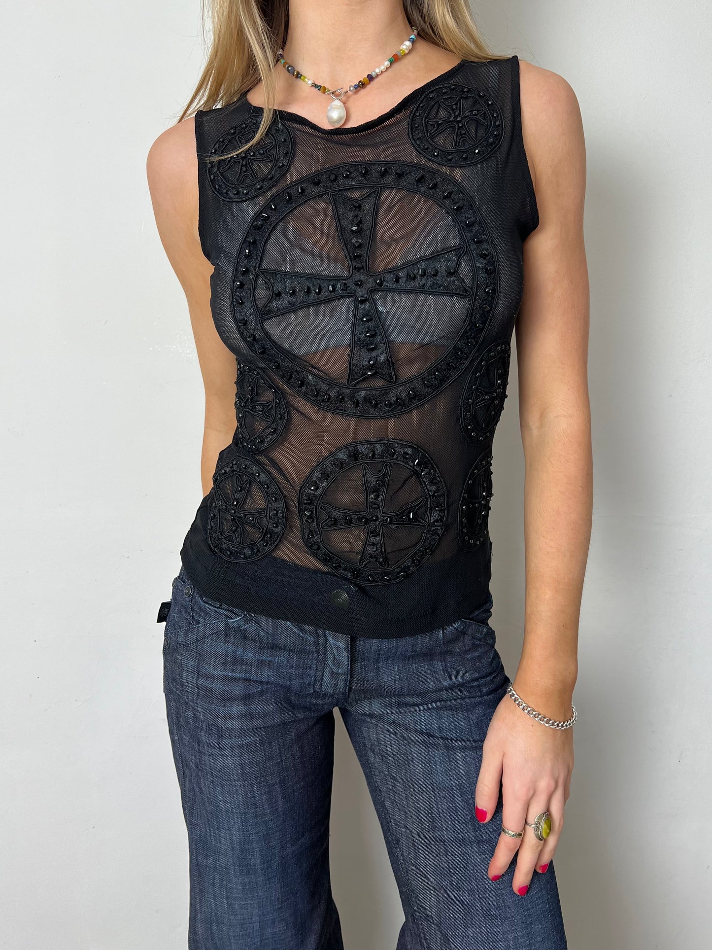 sheer beaded top, M